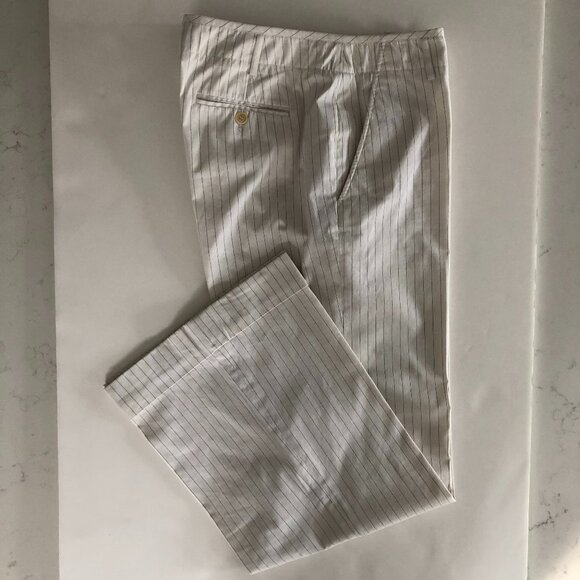 Calvin Klein Vtg Mid Rise Wide Leg Cuffed Pin Stripe Pants White + Black Size 8 - Picture 1 of 12
